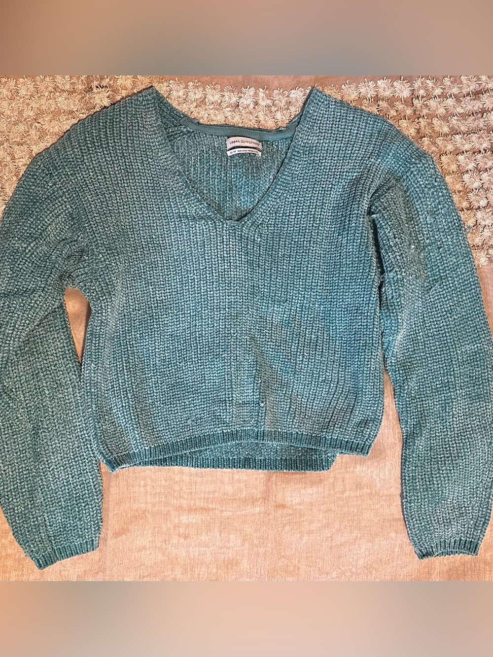 Urban Outfitters Teal V-Neck Chunky Knit Sweater